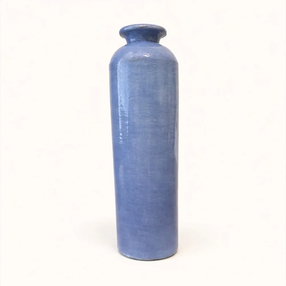 Blue Provence Embossed Ceramic Vase Tall Handmade Philippines Rustic French Deco